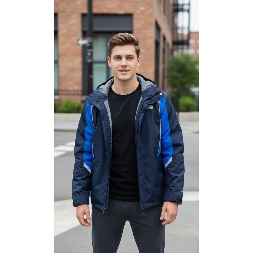 The‎ North Face Mens Hooded Parka Jacket Blue Black Reflective Size Small